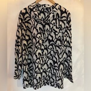 The Kooples Silk black and white feather print button down Shirt size 3